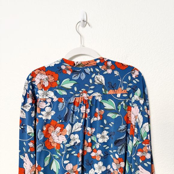 [Anthropologie] Maeve Elan Scarf Print Floral Button Down Tie Front Blouse Sz 10 - Picture 6 of 13